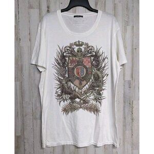 Balmain White Short Sleeve Tee with Ornate Design